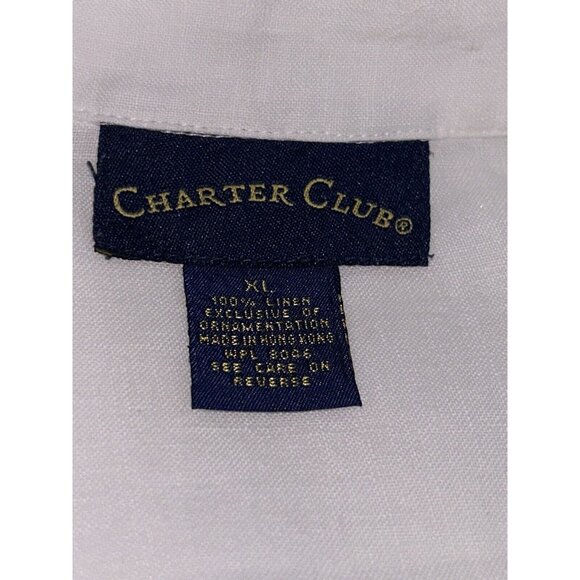 CHARTER CLUB Sz XL White Linen Tunic Embroidered Button Up L/S EUC - Picture 8 of 9